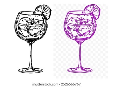  cocktail, glass alcoholic drink, sketch,  hand drawn illustration vector