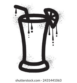 Cocktail glass with black spray paint art