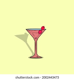 The cocktail glass bottle has beautiful wine and beautiful cherry fruit
