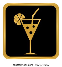 Cocktail glass button on white background. Vector illustration.