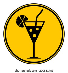 Cocktail glass button on white background. Vector illustration.