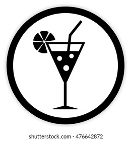 Cocktail glass button on white background. Vector illustration.