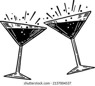 Cocktail glass Celebration drink Bar party Hand drawn line art Illustration