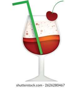 Cocktail glass with cherry vector party drink icon