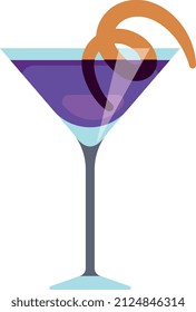 Cocktail Glass With Citrus Twist. Purple Drink In Cartooon Style