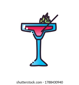 Cocktail glass cup with leaf and straw fill and gradient style icon design, Alcohol drink bar and beverage theme Vector illustration