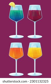 cocktail glass with different drinks