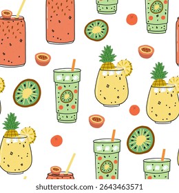 Cocktail glass drink bright seamless pattern. Alcohol cocktail drink party background. Vector illustration