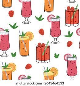 Cocktail glass drink doodle seamless pattern. Alcohol cocktail drink party background. Vector illustration