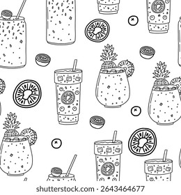 Cocktail glass drink line seamless pattern. Alcohol cocktail drink party background. Vector illustration