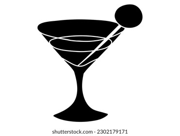 Cocktail glass drink silhouette vector illustration. Isolated on white background