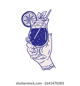 Cocktail Glass Drink Vector Summer Sketch Whimsical Doodle Illustration