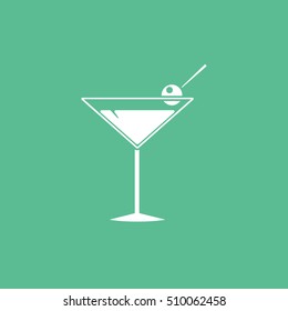 Cocktail Glass Flat Icon On Green Background