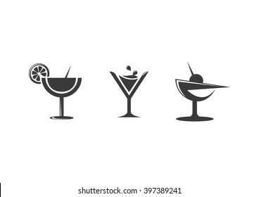 Cocktail glass flat logo vector olive orange fruits liquid 