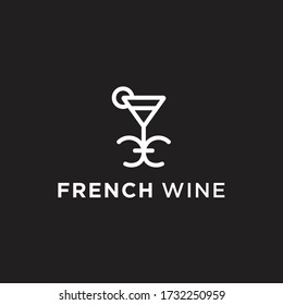 cocktail glass with fleur de lis logo design vector illustration on white background