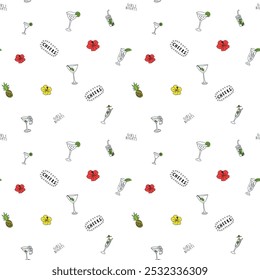 COCKTAIL GLASS AND FLOWER PATTERN FOR PRINTING ON PAPER OR PRINTING ON FABRIC