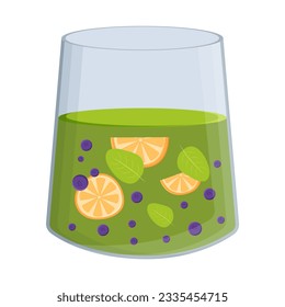 Cocktail in a glass with fruit, cold drinks, green tea with fruit