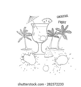  Cocktail glass with fruit. Sketches black and white. Vector Illustration