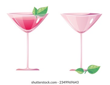 Vidrio de cóctel lleno bebida alcohólica bebida alcohólica aislada set. Ilustración de diseño gráfico plano vectorial