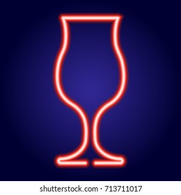 Cocktail glass glowing red neon of vector illustration