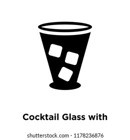 Cocktail Glass with ice cube icon vector isolated on white background, logo concept of Cocktail Glass with ice cube sign on transparent background, filled black symbol