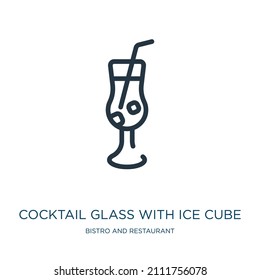 cocktail glass with ice cube thin line icon. ice, glass linear icons from bistro and restaurant concept isolated outline sign. Vector illustration symbol element for web design and apps.