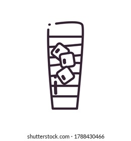 Cocktail glass with ice cubes line style icon design, Alcohol drink bar and beverage theme Vector illustration