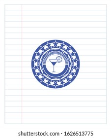 cocktail glass icon drawn with pen strokes. Blue ink. Vector Illustration. Detailed.