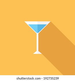 Cocktail glass icon. Flat design style modern vector illustration. Isolated on stylish color background. Flat long shadow icon. Elements in flat design.