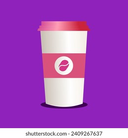 Cocktail glass icon. Flat, pink, cardboard cup design, coffee glass. Vector icon