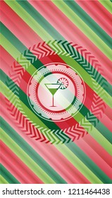 cocktail glass icon inside christmas colors style emblem.