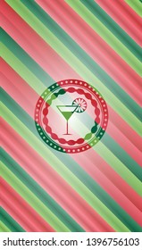 cocktail glass icon inside christmas colors style emblem.