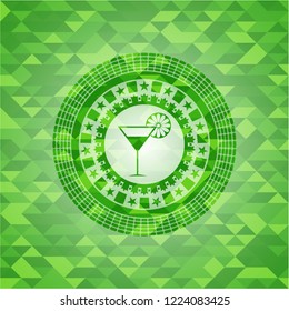 cocktail glass icon inside realistic green mosaic emblem