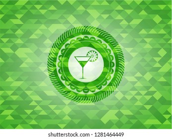 cocktail glass icon inside realistic green mosaic emblem