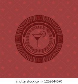 cocktail glass icon inside red emblem. Vintage.