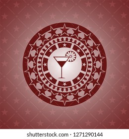 cocktail glass icon inside red emblem. Vintage.