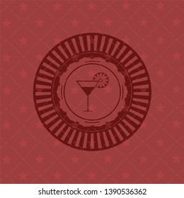 cocktail glass icon inside red emblem. Retro
