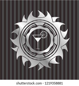 cocktail glass icon inside silver emblem
