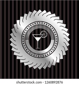 cocktail glass icon inside silver shiny emblem