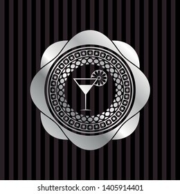 cocktail glass icon inside silver emblem
