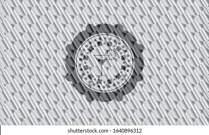 cocktail glass icon inside silver emblem. Scales pattern. Vector Illustration. Detailed.