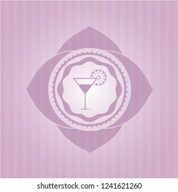 cocktail glass icon inside vintage pink emblem