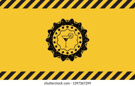 cocktail glass icon inside warning sign, black grunge emblem. Vector Illustration. Detailed.