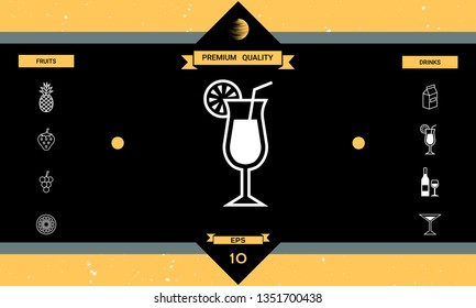 Cocktail glass icon with lemon slace