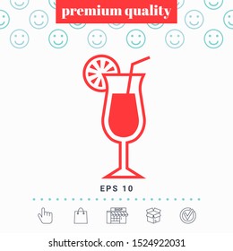 Cocktail glass icon with lemon slace