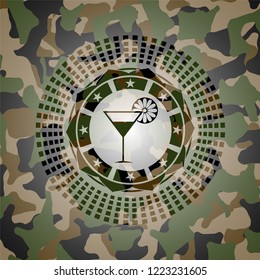 cocktail glass icon on camouflage texture