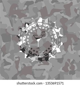 cocktail glass icon on grey camo pattern