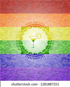 cocktail glass icon on mosaic background with the colors of the LGBT flag