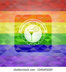 cocktail glass icon on mosaic background with the colors of the LGBT flag