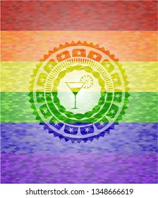 cocktail glass icon on mosaic background with the colors of the LGBT flag